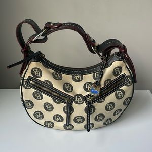 Dooney & Bourke Hobo Bag Ivory Black Circle Signature Canvas Leather